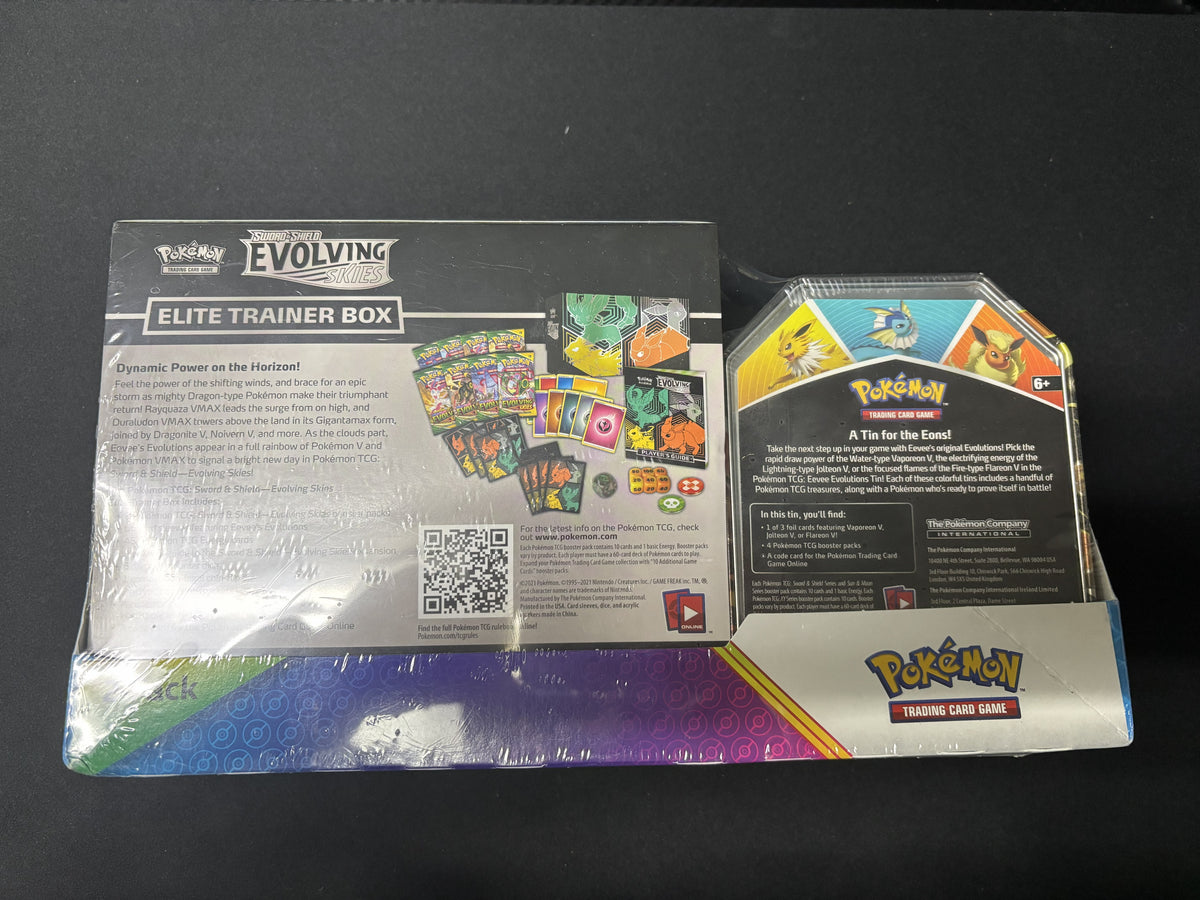 Costco Evolving Skies ETB and Tin Pack